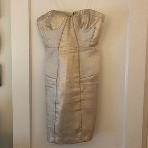 Jcrew strapless dress gold and white